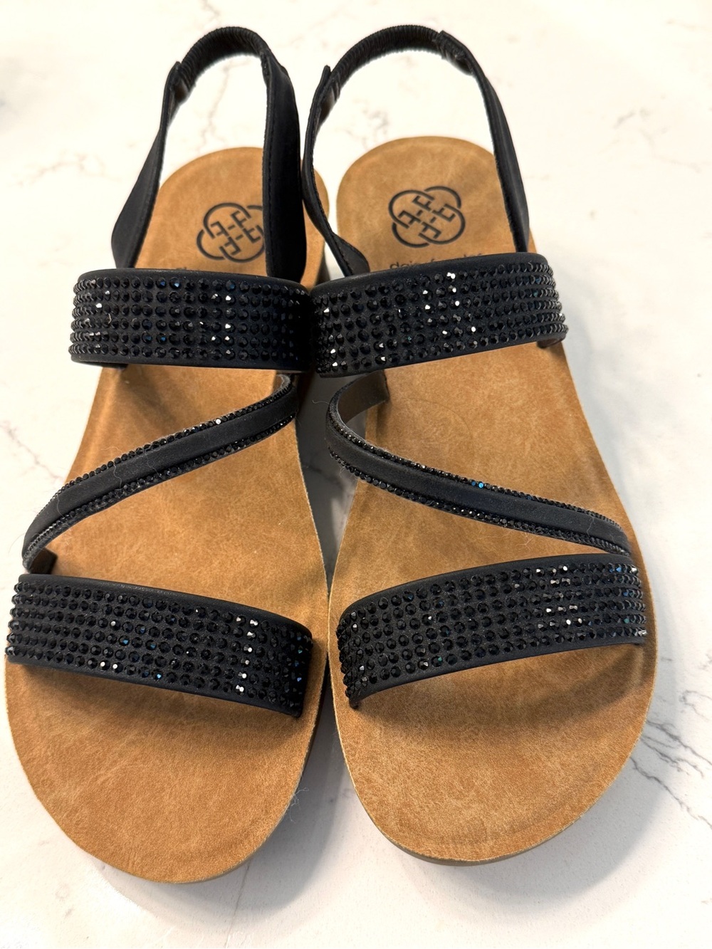 Daisy Fuentes Black Crystal-Embellished Slingback Wedge Sandals